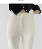 Hidden Banding Pin Tuck Long Boot Cut Span Slacks Pants