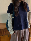 [BAONHAUS] Crein Stripe Color Matching Layered Long Sleeve Tee
