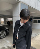 Pona Black Pocket Collar Jacket Shirt