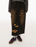 Damaged Washing Denim Long Skirt