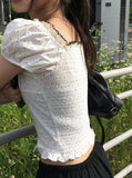 [Scrunchie set] Zans Dot Lace Puff Ribbon Blouse