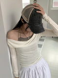 [Wool 30] Newel Modal Draping Ballet Core Off Shoulder Long Sleeve T-shirt