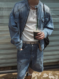 Evergreen cool denim biker jacket