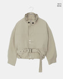 [Belt SET] Risha No Collar Strap Button Cotton Quilted Bomber Jacket