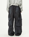 Oil washed back cargo wide banding pants