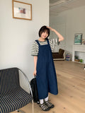 Loiki Shirring Pocket Denim Sleeveless Long One Piece