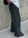 S/S wide fit indigo linen denim jeans