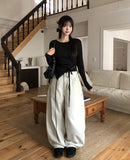 Kuri Color Matching Strap Layered Bustier Long Sleeve Set