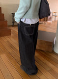 Yanna Non-Fade Wide Black Denim Pants