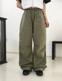 [UNISEX] Wells Pintuck Shirred Nylon Two-Way Long Wide Jogger Pants