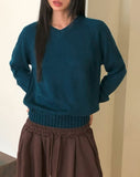 Shus Basic V-Neck Loose Fit Long Sleeve Knit