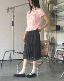 Riffen Pintuck Frill Short Sleeve Shirt
