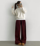 Thick Brushed Chestnut Folding Corduroy Wide Two-Way Banding Pants