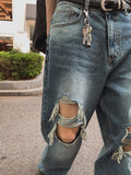 Road Damage Wide Denim Pants