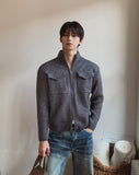 Horin Pocket Semi-Crop Knit Zip-Up