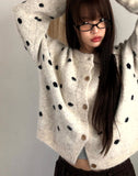 Jupi Dot Round Neck Long Sleeve Knit Cardigan