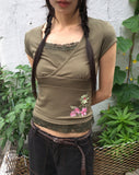 Nike V-neck Flower Embroidery Short Sleeve T-shirt