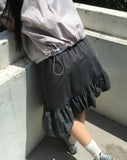 Toddy Pintuck Lace Flare Back Banding Midi Skirt
