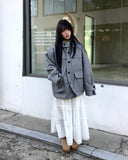 Bhin Big Pocket High Neck Adjust Wool Hood Half Coat