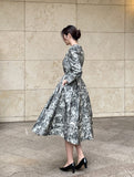 [PREMIUM] Dear Toile Pattern Puff Collar Jacquard Long One Piece (Belt Set)
