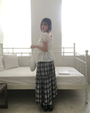 Roche pin tuck ribbon back strap button blouse