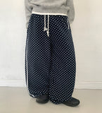 Tomiki banding string dot fleece wide pants