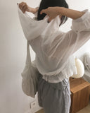 Dinte Lace Frill Hooded Shirt