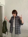 [unisex] Gotelli Linen Check Over Short Sleeve Shirt