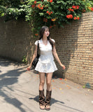 Rib Unbalanced Button Sheer Blouse