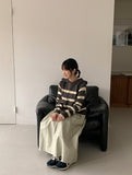 Monku stripe wool hood knit