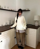 Delin round neck cable wool knit