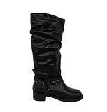 Doze Wrinkle Leather Buckle Long Boots