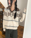 Neuel Nordic color matching collar loose fit long sleeve knit