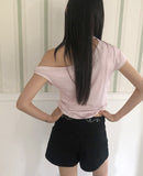 Melving Dot One Off-Shoulder Strap Short Sleeve T-Shirt