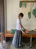 Rehues Vintage Seersucker Check Banding Long Skirt