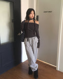 Rucol ribbed shirring off-shoulder knit muffler choker set