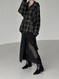 Slit mesh layered long skirt