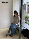 Delg Summer Slit Denim Long Skirt