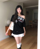 Vent Star Vintage Loose Fit One Shoulder Short Sleeve