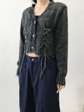 PIG EYELET DAMAGE CARDIGAN
