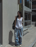 Side Damage Balloon Banding Denim Pants