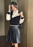 Duren Combination Knit Vest Tie Blouse
