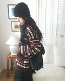 Salt Stripe Boxy Pocket Hooded Knit Cardigan