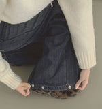 Brushed Hem Snap Jogger Wide Denim Pants