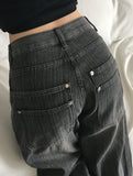 Ops Stripe Washing Denim Wide Pants