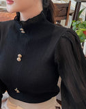 Ronia Frill Polar Pleated Puff Blouse Knit