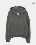 Bima Stripe Pocket Loose Fit Long Sleeve Hooded Zip-Up
