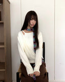 Oleun Stripe Color Matching Knit Muffler
