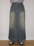 CUT-OFF LONG DENIM SK