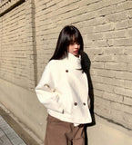 Eamon Boucle Double Two Button High Neck Quilted Short Coat